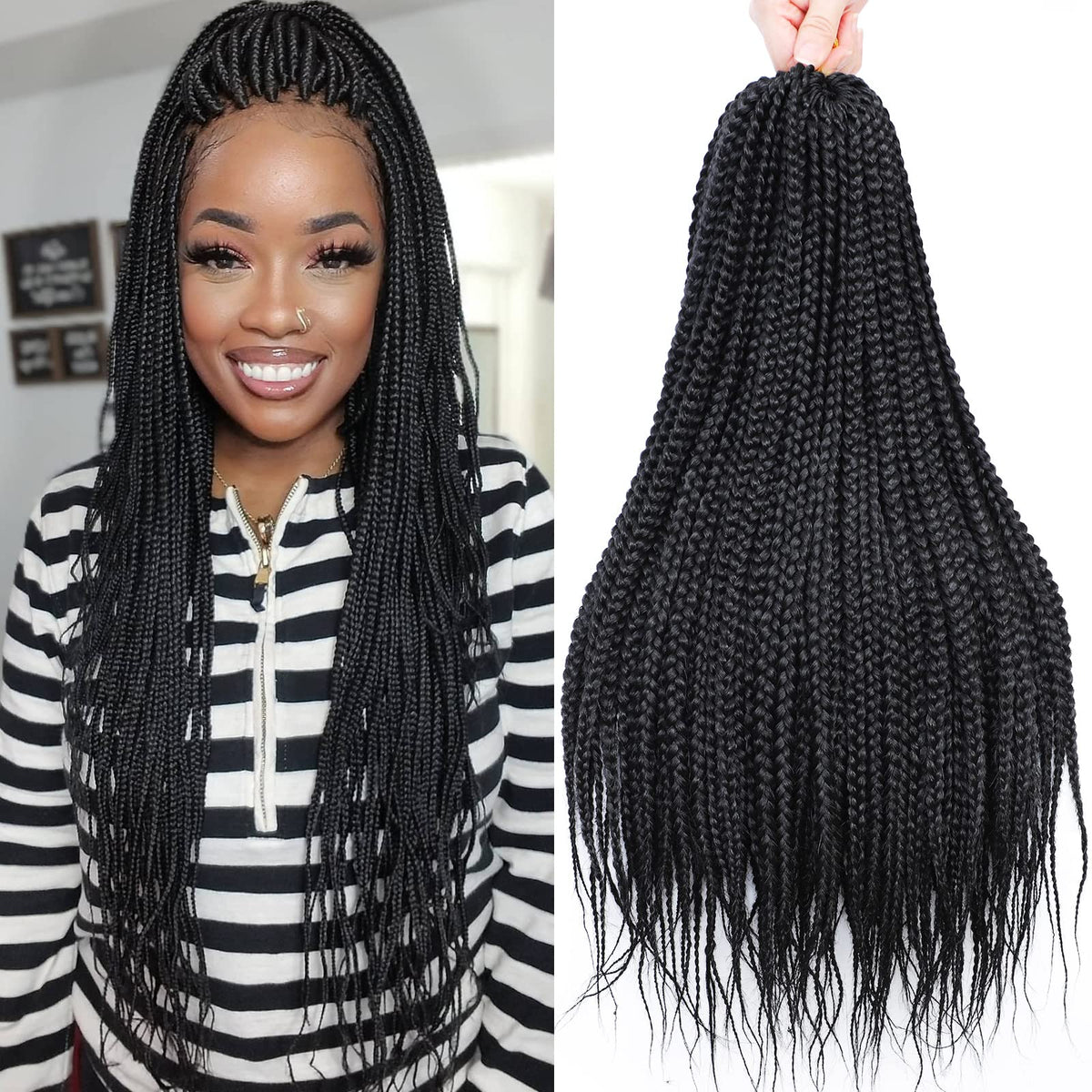 Chicmoi box braids 20 inch prelooped close-up with realistic shine for natural look.