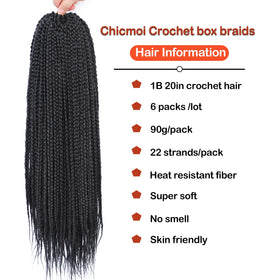Chicmoi box braids kit shows 6 packs with hook and beads.