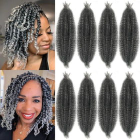 Chicmoi grey springy afro twist hair 16 inch showing soft, voluminous texture for protective styles.