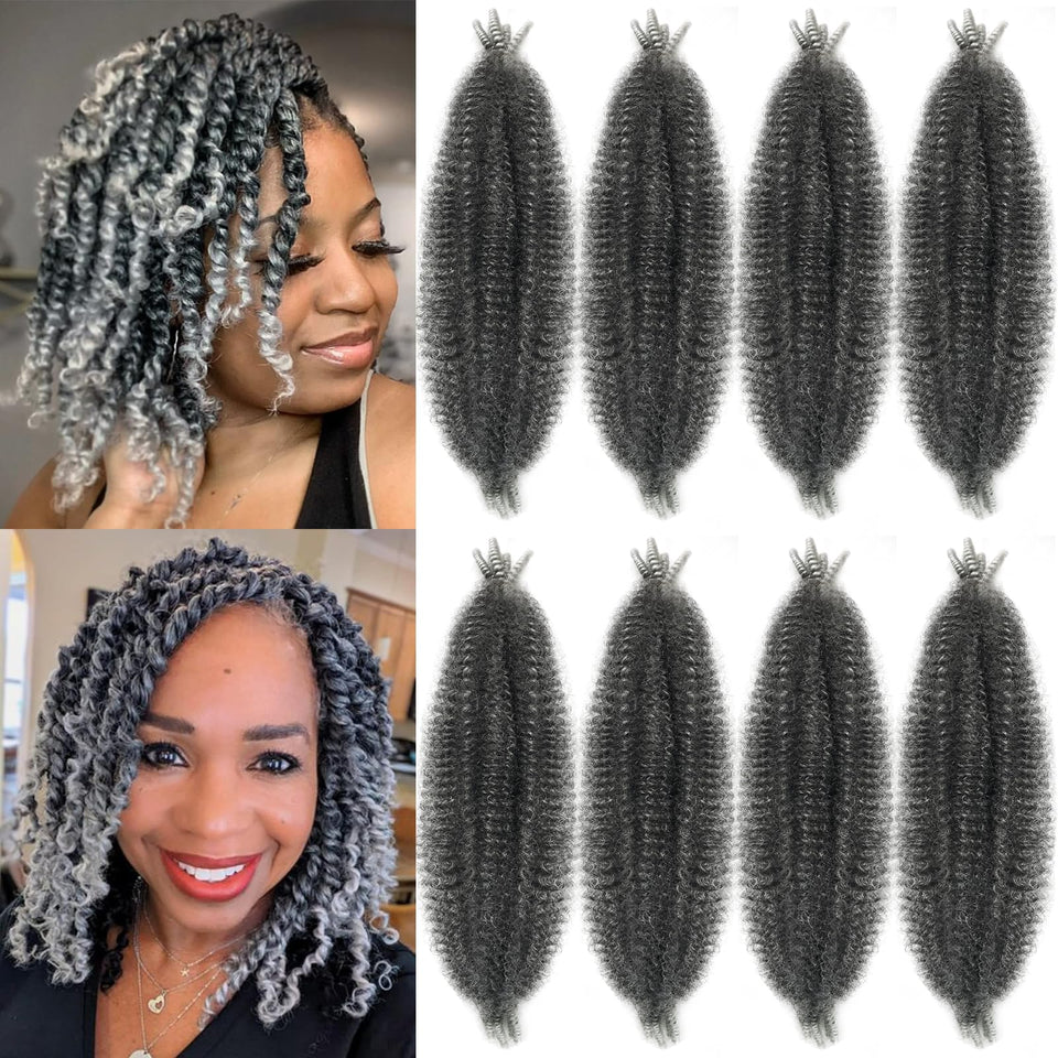 Chicmoi grey springy afro twist hair 16 inch showing soft, voluminous texture for protective styles.