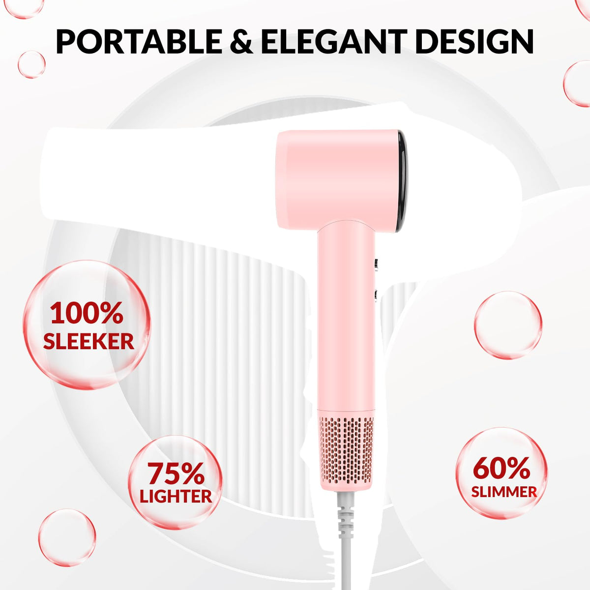 Chignon compact pink travel dryer ideal for on-the-go styling.