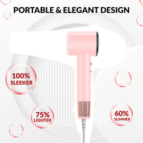 Chignon compact pink travel dryer ideal for on-the-go styling.