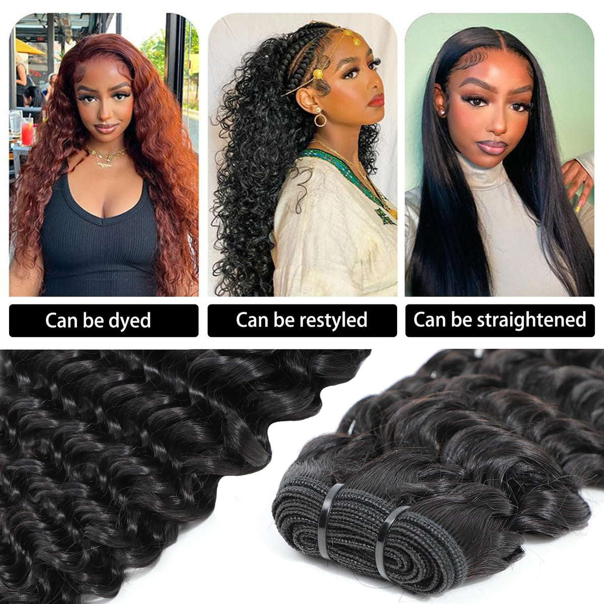 Chikamlty Deep Wave bleachable and colorable hair for customization.