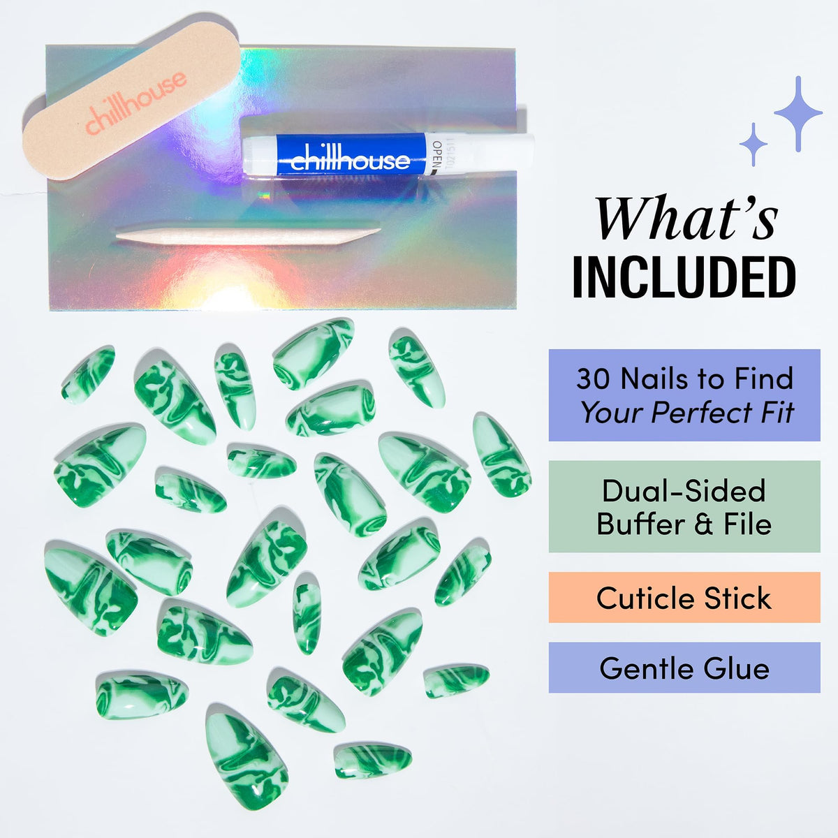 Chillhouse Almond tip texture in vibrant green for a nature-inspired mani.