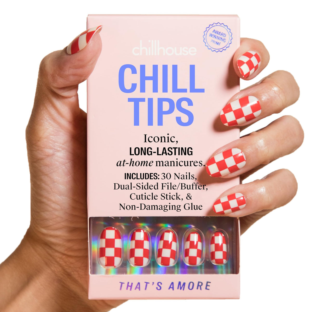 Chillhouse Chill Tips oval nails kit with That's Amore design for quick at-home manicures.