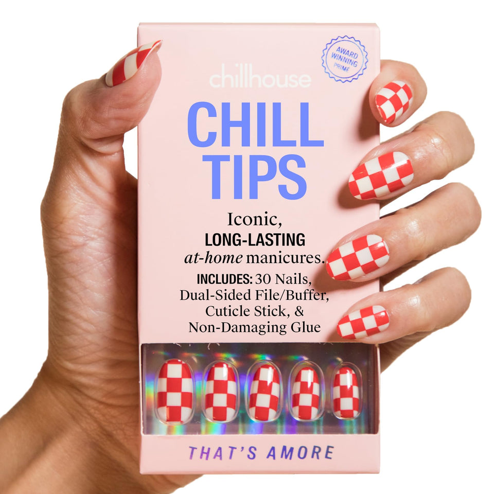 Chillhouse Chill Tips oval nails kit with That's Amore design for quick at-home manicures.