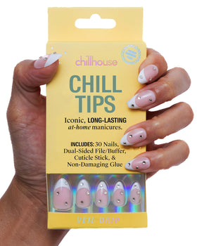 Chillhouse Veil Drip Oval Tips for a chic French manicure with a sheer base and white tips.