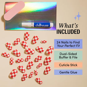 Chillhouse dual-sided buffer and file for smoothing nail surfaces before tip application.