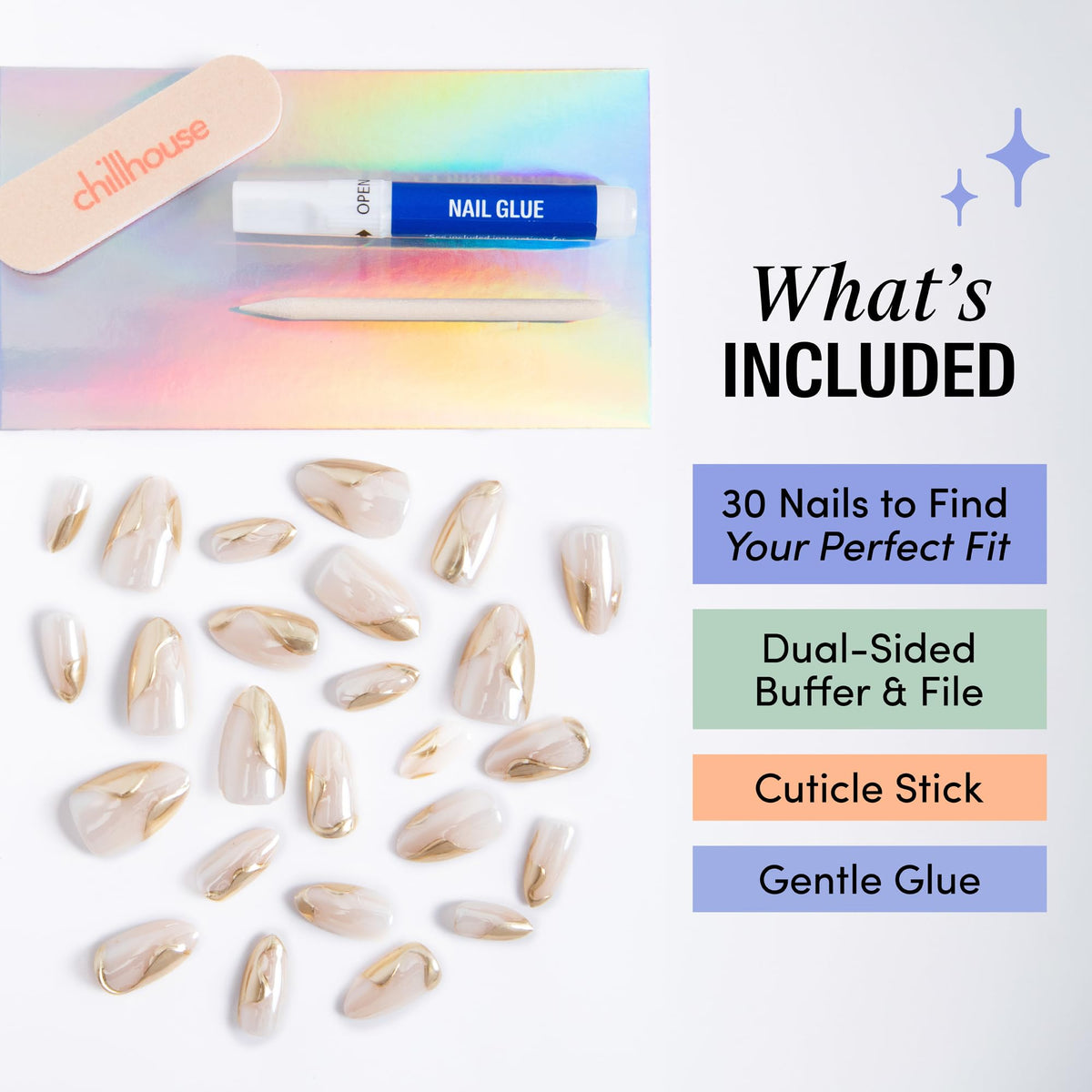 Chillhouse oval nail shapes selection shows versatile options for personal style.
