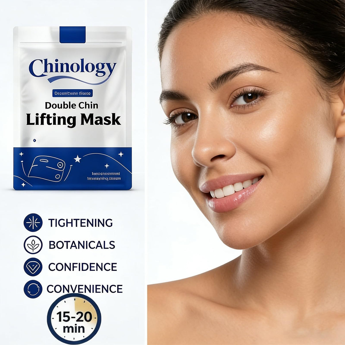 Chinology Double Chin Mask on neck and chin area supports contour appearance