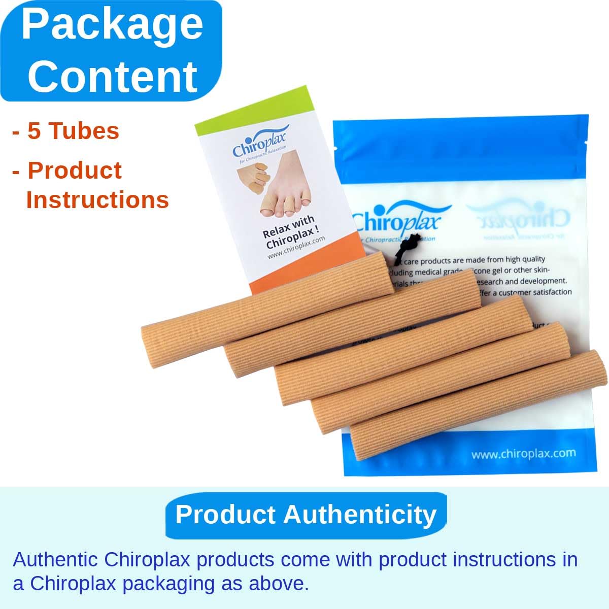 Chiroplax toe tubes sleeve cut-wash-reuse for versatile care.