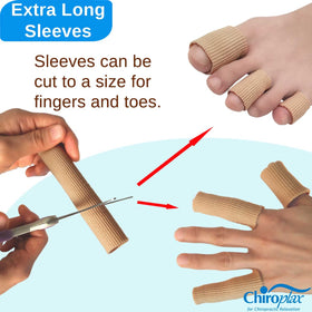 Chiroplax toe tubes sleeve protects toes and cushions from pressure and irritation.