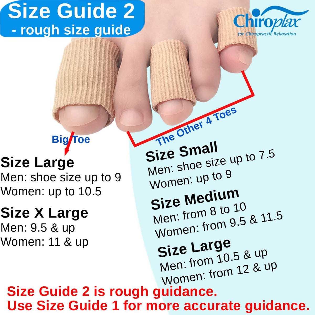 Chiroplax toe tubes sleeve six-inch length supports longer toes with snug, ergonomic fit.