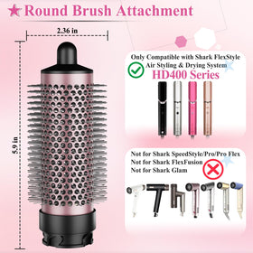 Teeth close-up shows premium bristles for shine and frizz control.