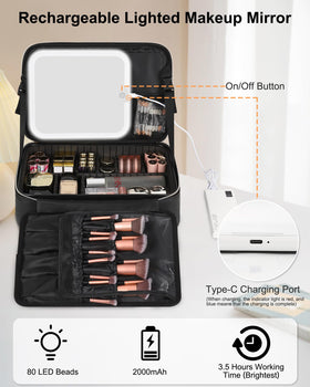 Chomeiu makeup bag interior with 10 dividers and 15 brush slots in dustproof cover