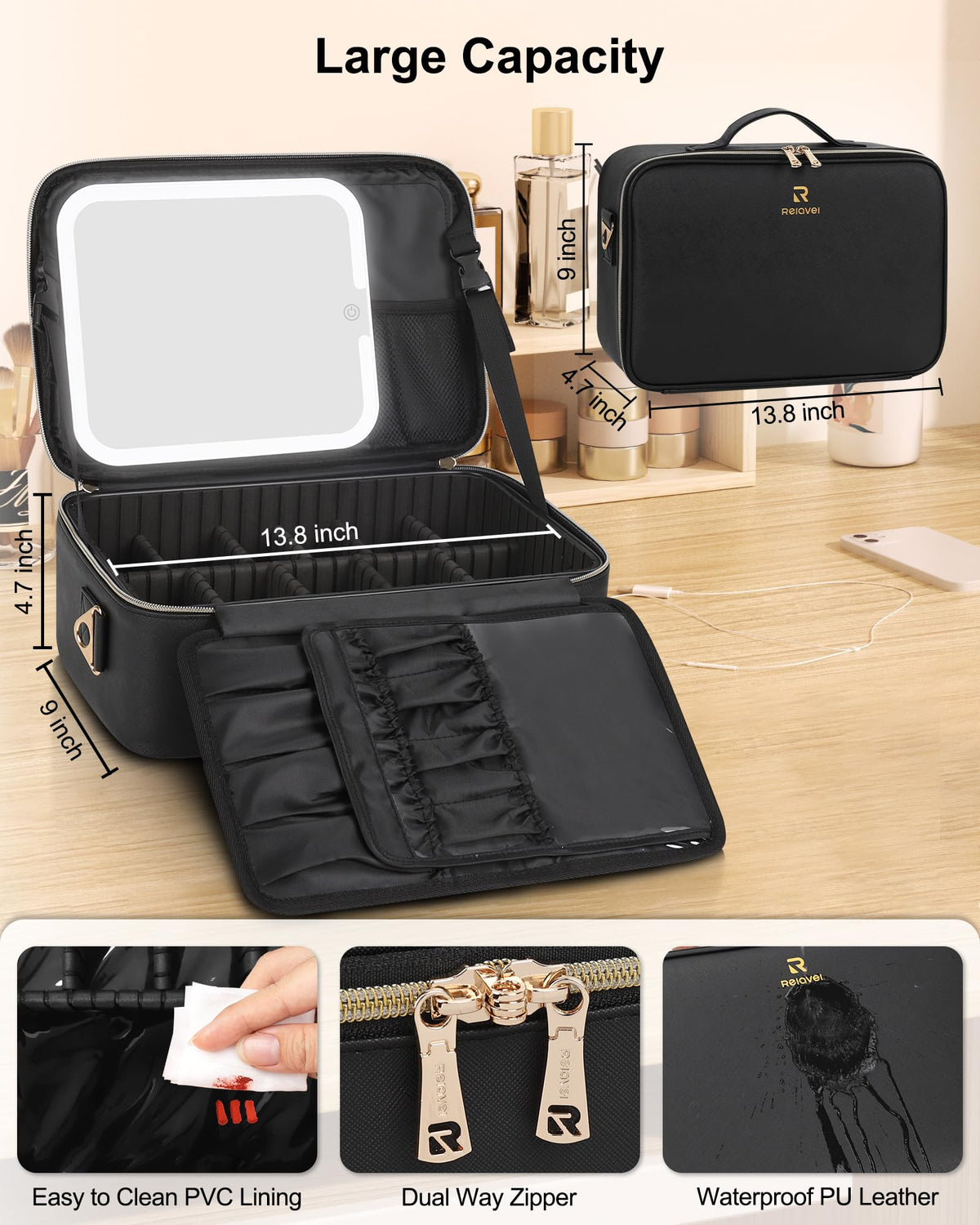 Chomeiu makeup bag with luggage strap for easy transport during trips