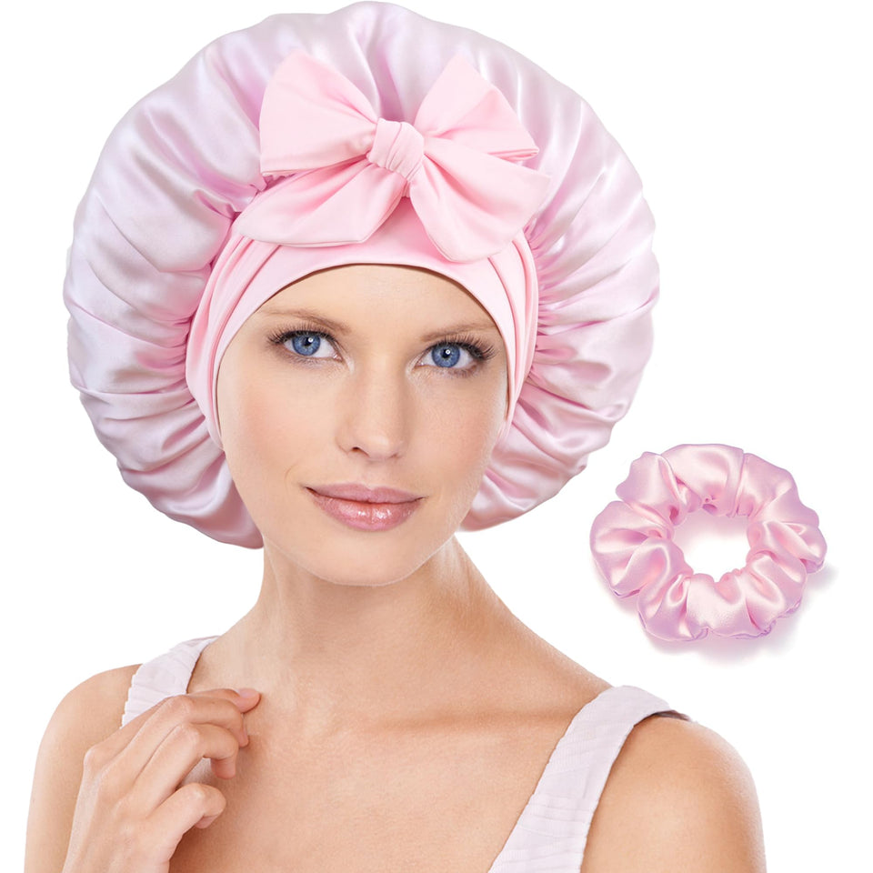 Choshion 22 Momme mulberry silk bonnet with tie secures overnight wear