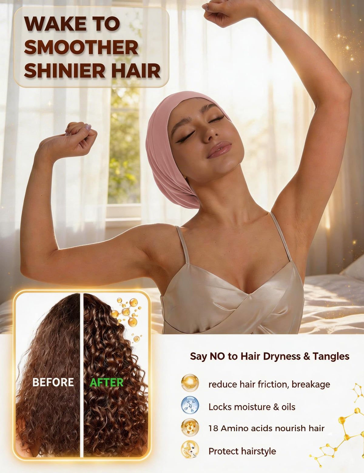 Choshion roomy slouchy night cap fits many hair textures without crushing.