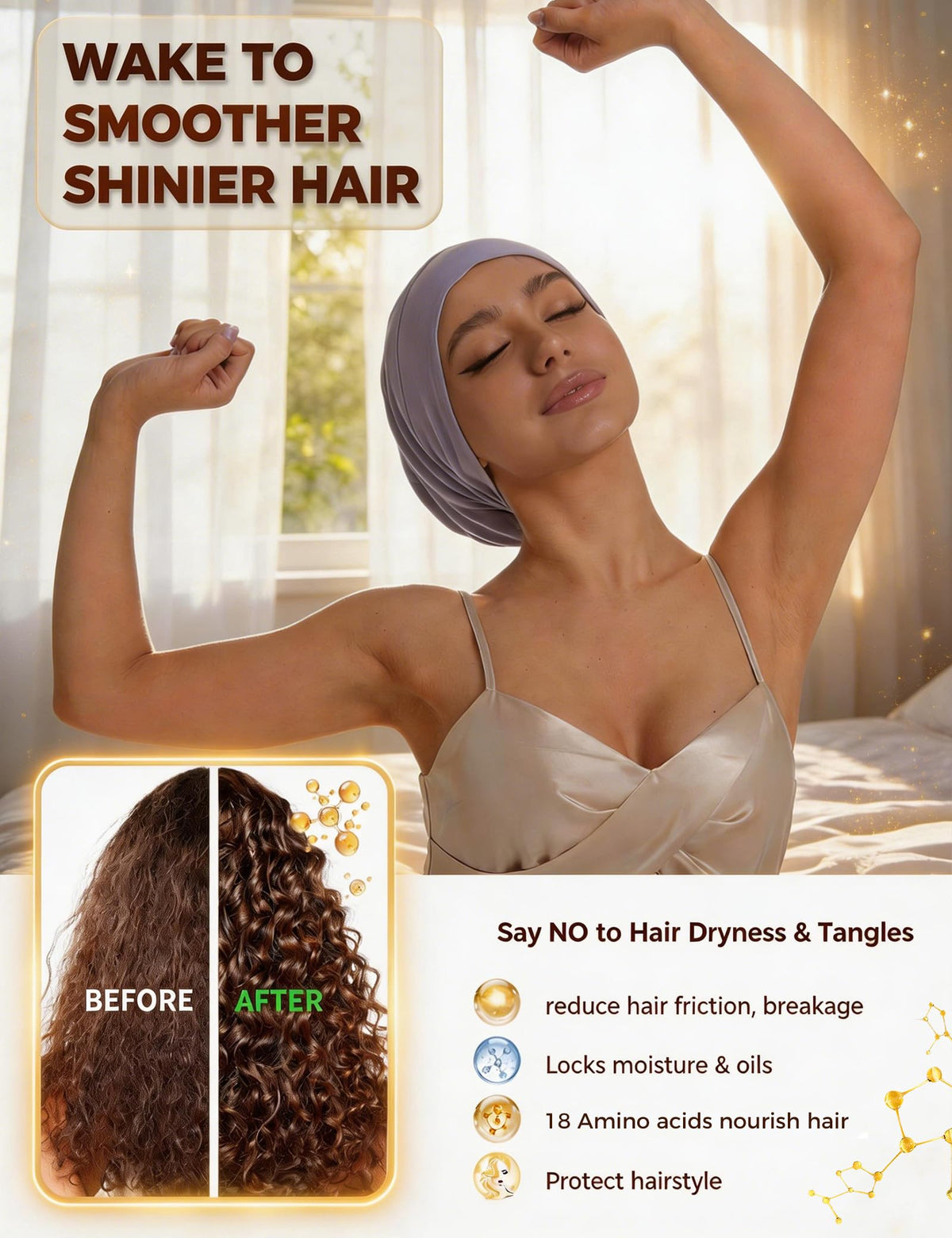 Choshion silk lined bonnet preserves overnight style and moisture