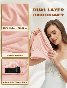 Choshion silk-lined bonnet worn during sleep shows secure, comfortable fit