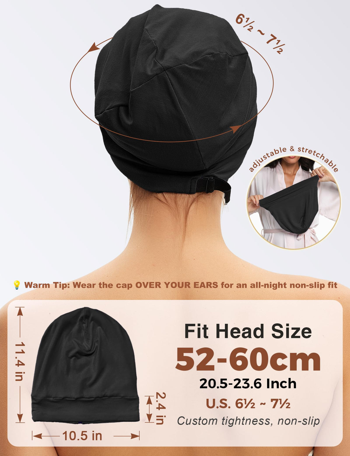 Choshion slouchy hair-cap drape accommodates waves, curls, and braids.