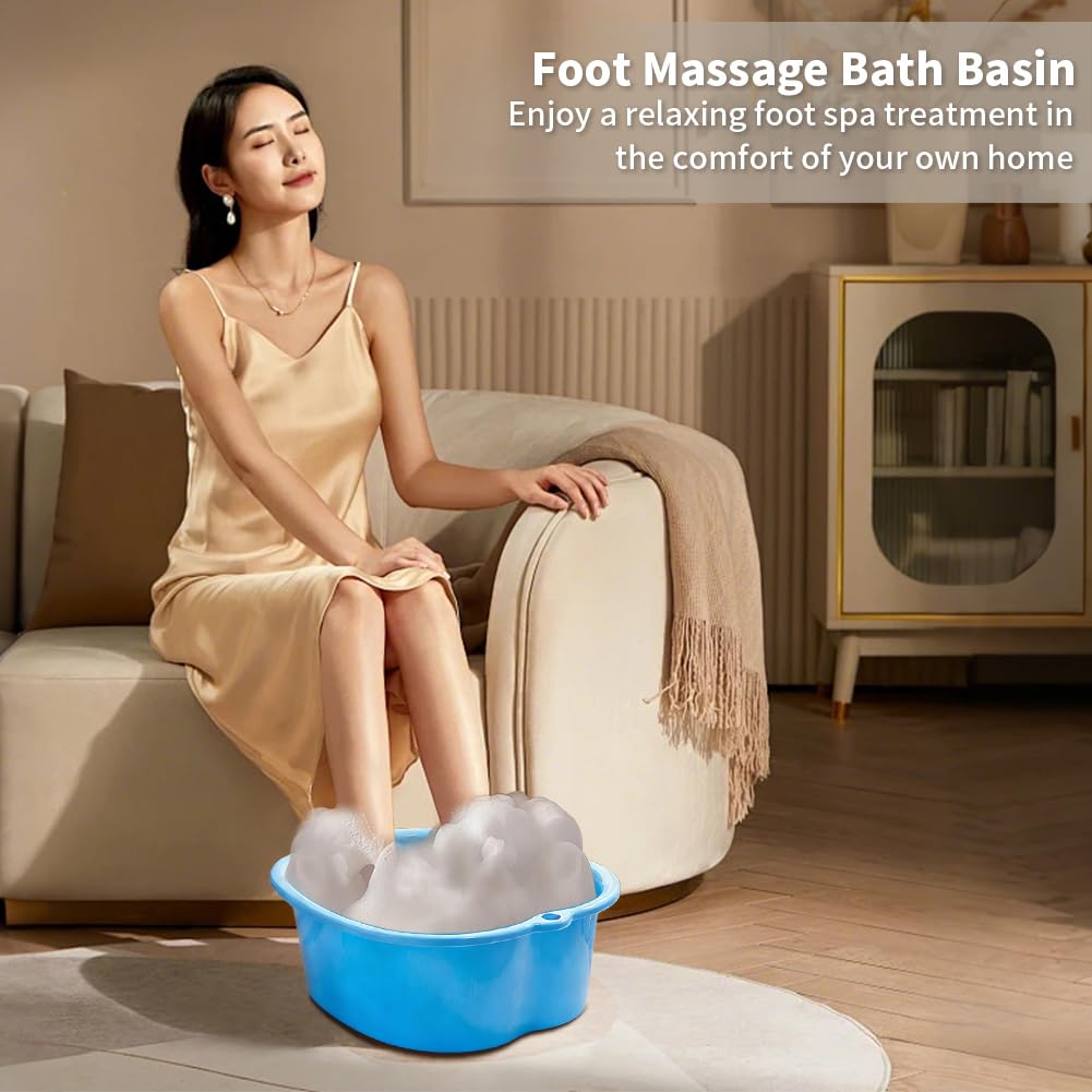 Chpbolly foot soaking tub blue side view demonstrates large capacity for long soaks.