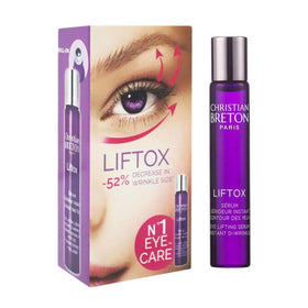Christian Breton Liftox Eye Lifting Serum bottle showcases the cooling formula reviving tired eyes.