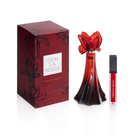 Christian Siriano Ooh La Rouge bottle close-up, vibrant evening fragrance.