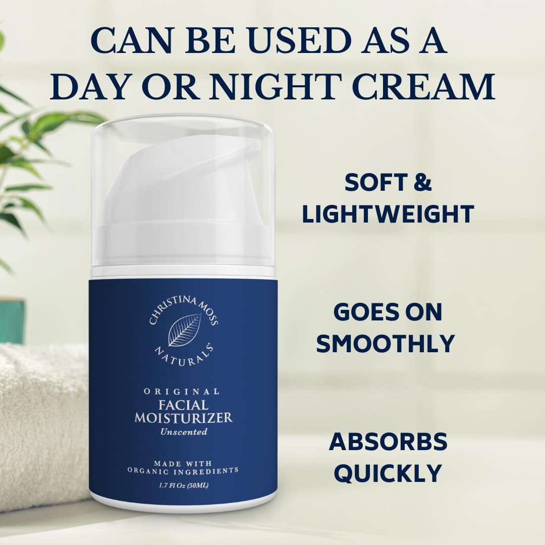 Applying Christina Moss Naturals Original Moisturizer at night for calm skin