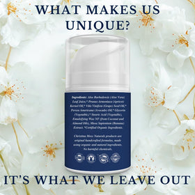 Texture of Christina Moss Naturals Original Moisturizer in hand shows light, non-greasy feel