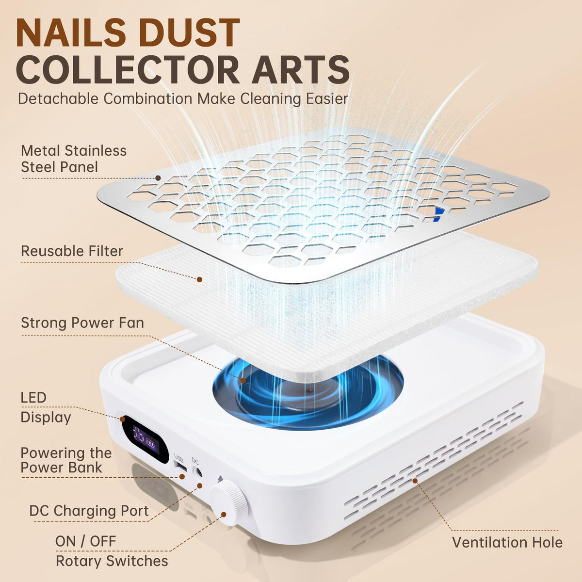CHRISTINE SHELLY nail dust collector brushless motor delivers quiet powerful performance