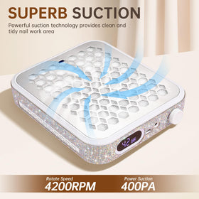 Christine Shelly nail dust collector wireless-compact in a professional setup.
