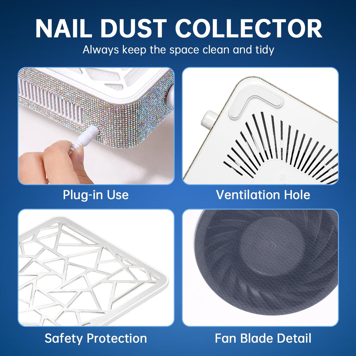 CHRISTINE SHELLY Nail Dust Collector workstation setup shows quiet operation for focus.