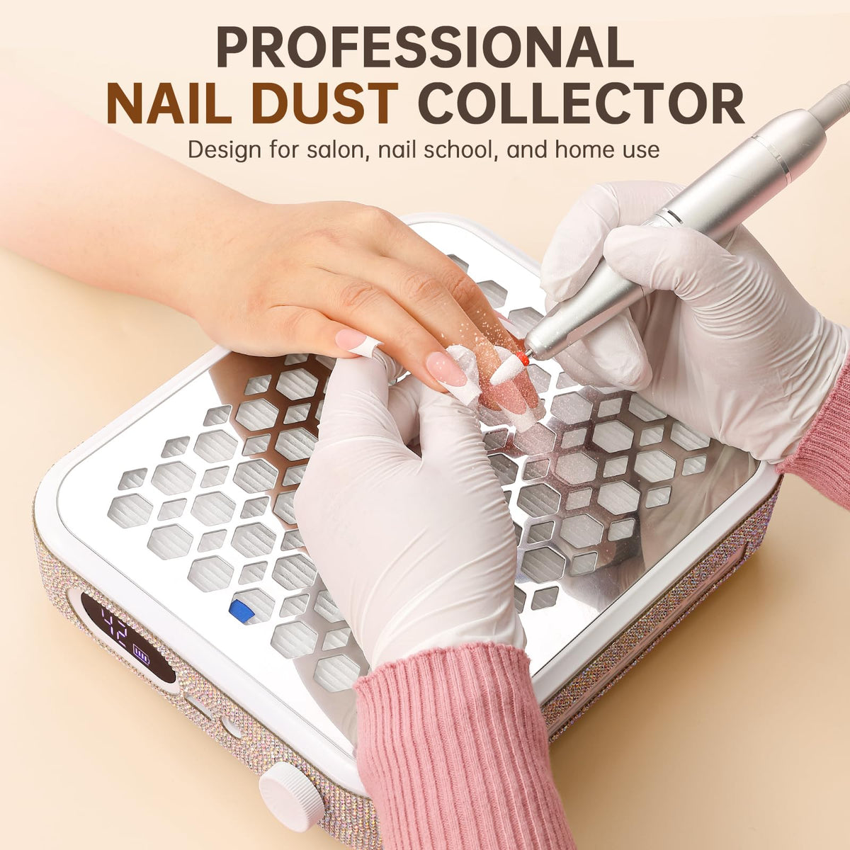 Christine Shelly nail vacuum offers adjustable suction for precise dust control.