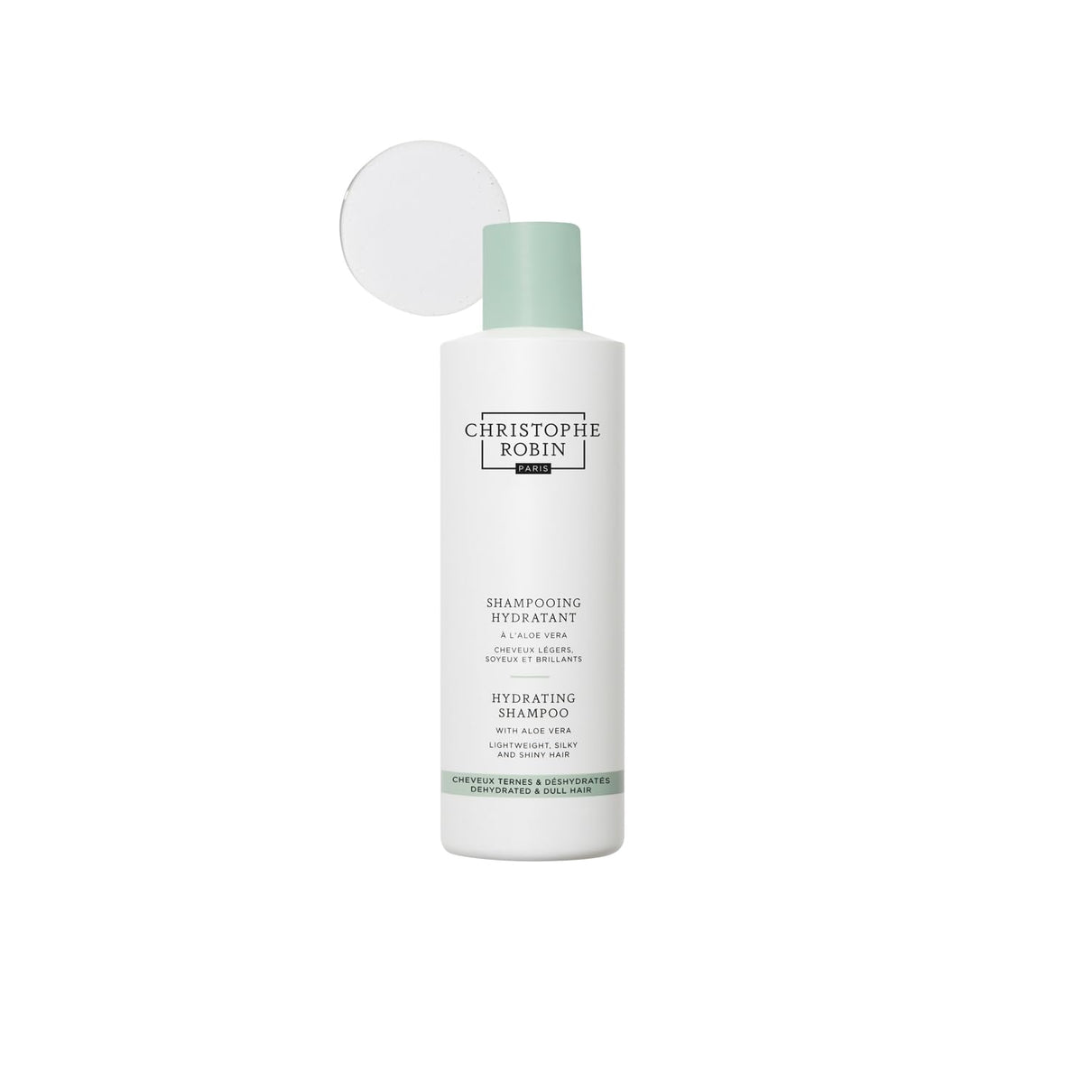 Christophe Robin label close-up shows aloe vera and moisturizing properties