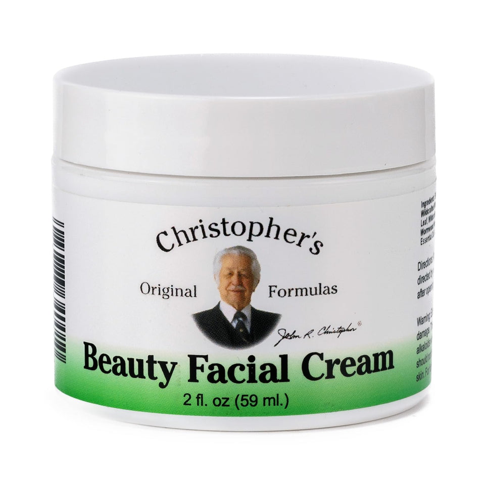 Christopher's Original Formulas Beauty Facial Cream 2oz jar close-up, silky texture for hydrated skin.