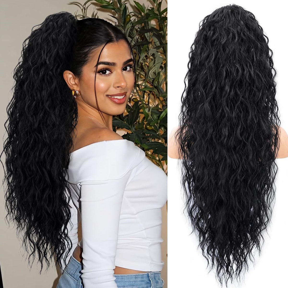 CHRSHN clip-on ponytail extension with secure clip for quick, polished looks.