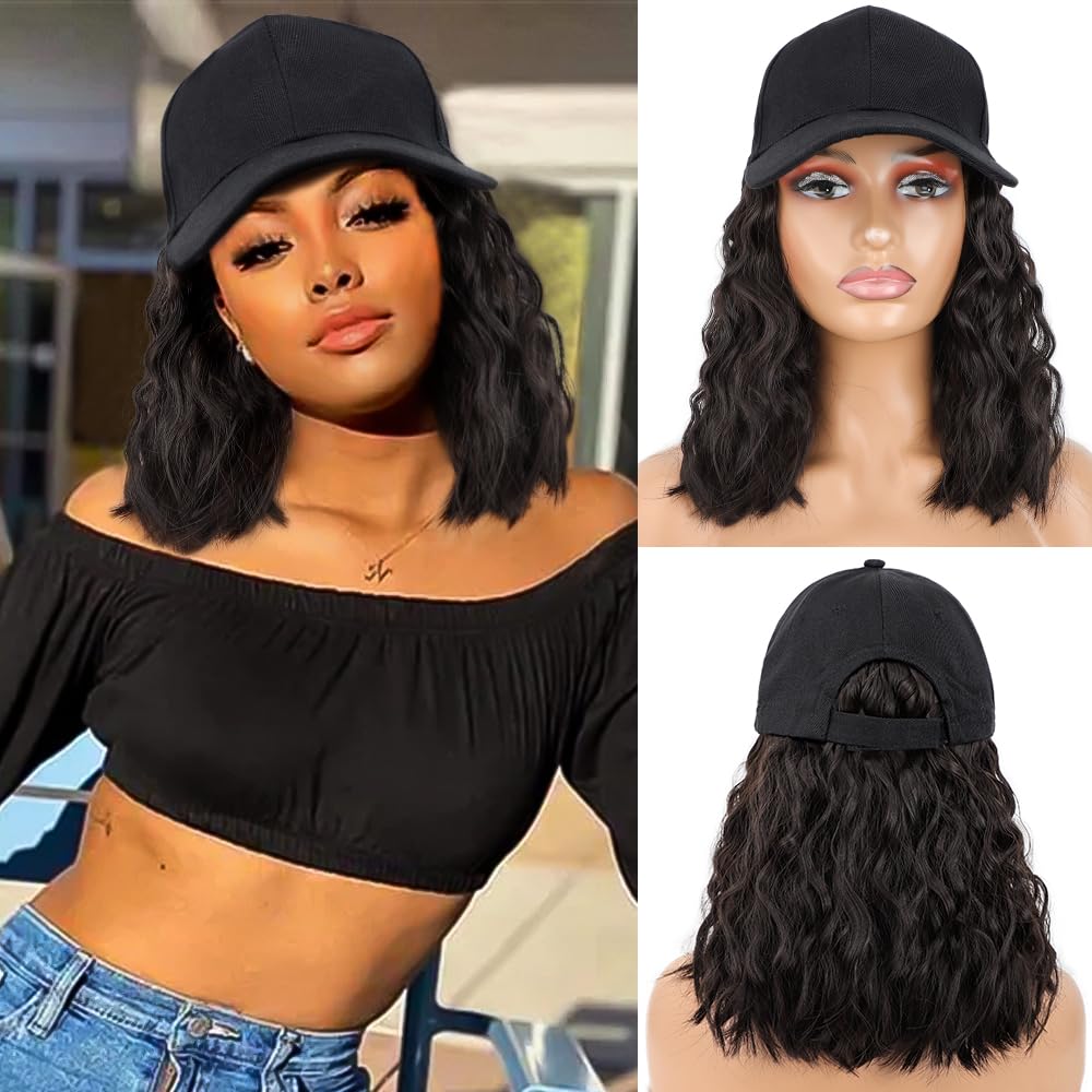 CHRSHN hat wig with short wave baseball-cap-wig offers quick, natural-seeming styling.