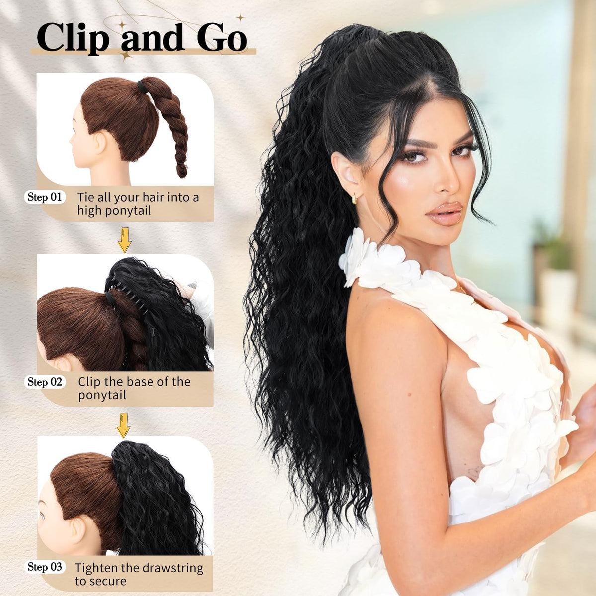 CHRSHN wedding-ready ponytail extension enhances formal hairstyle options.