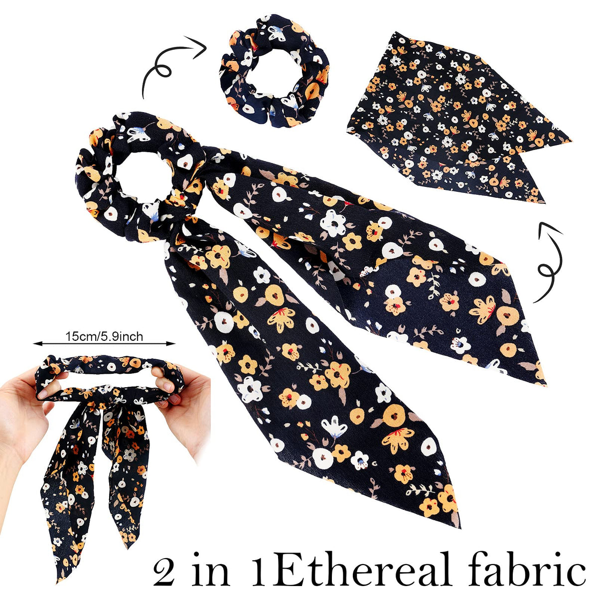 Chuangdi elastic floral bow scrunchie with long band for secure updos