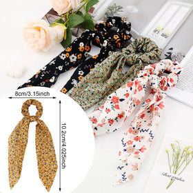 Chuangdi satin flower scrunchie with bow for smooth, comfortable wear
