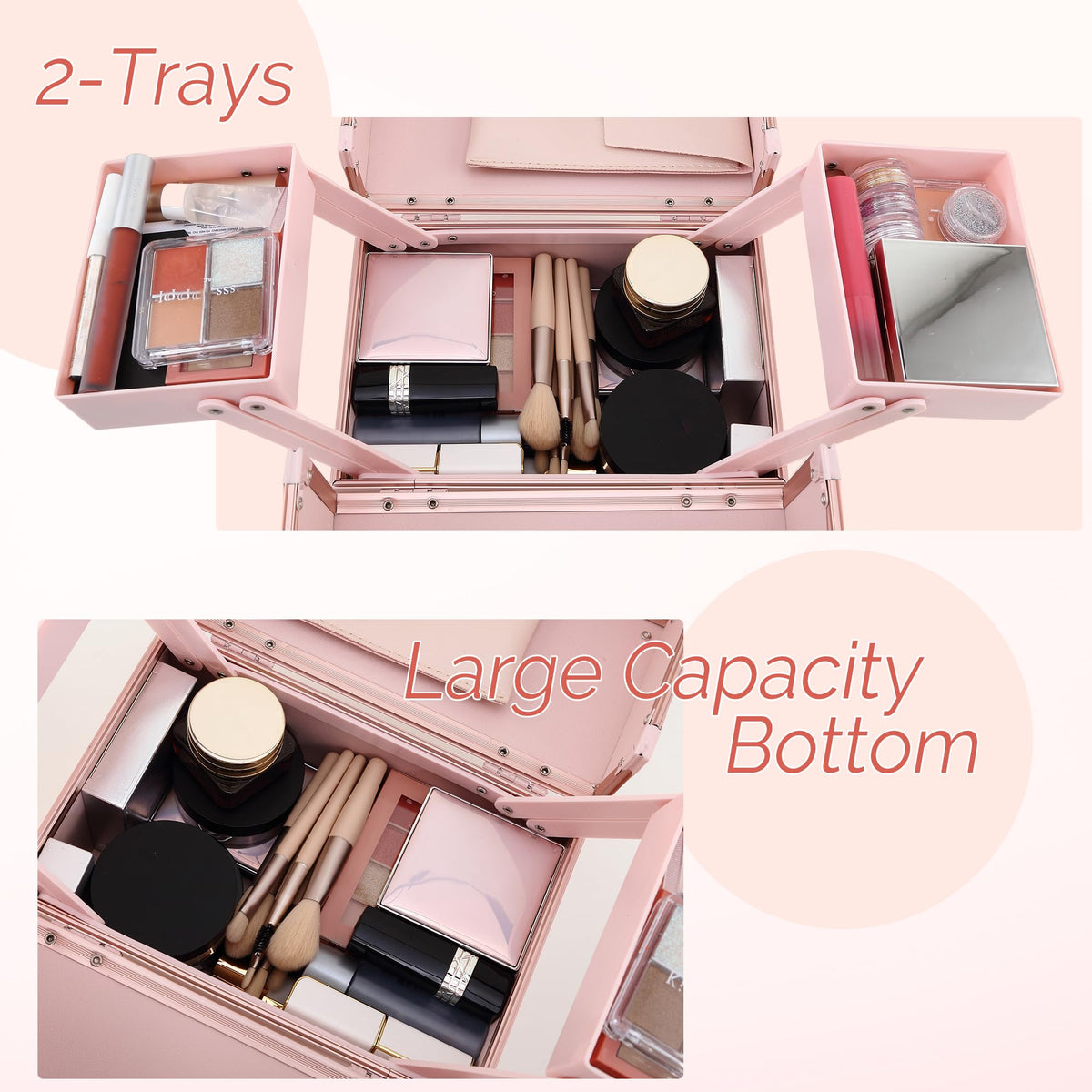 CHUANGJIN makeup train case bottom storage fits brushes and cosmetics neatly