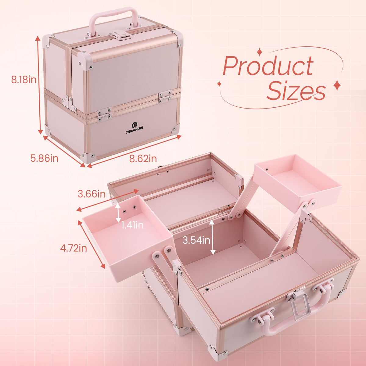 CHUANGJIN makeup train case waterproof surface resists dust and spills