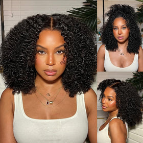 CHUDI 16-inch kinky curly wig front view with natural lace for seamless everyday wear.