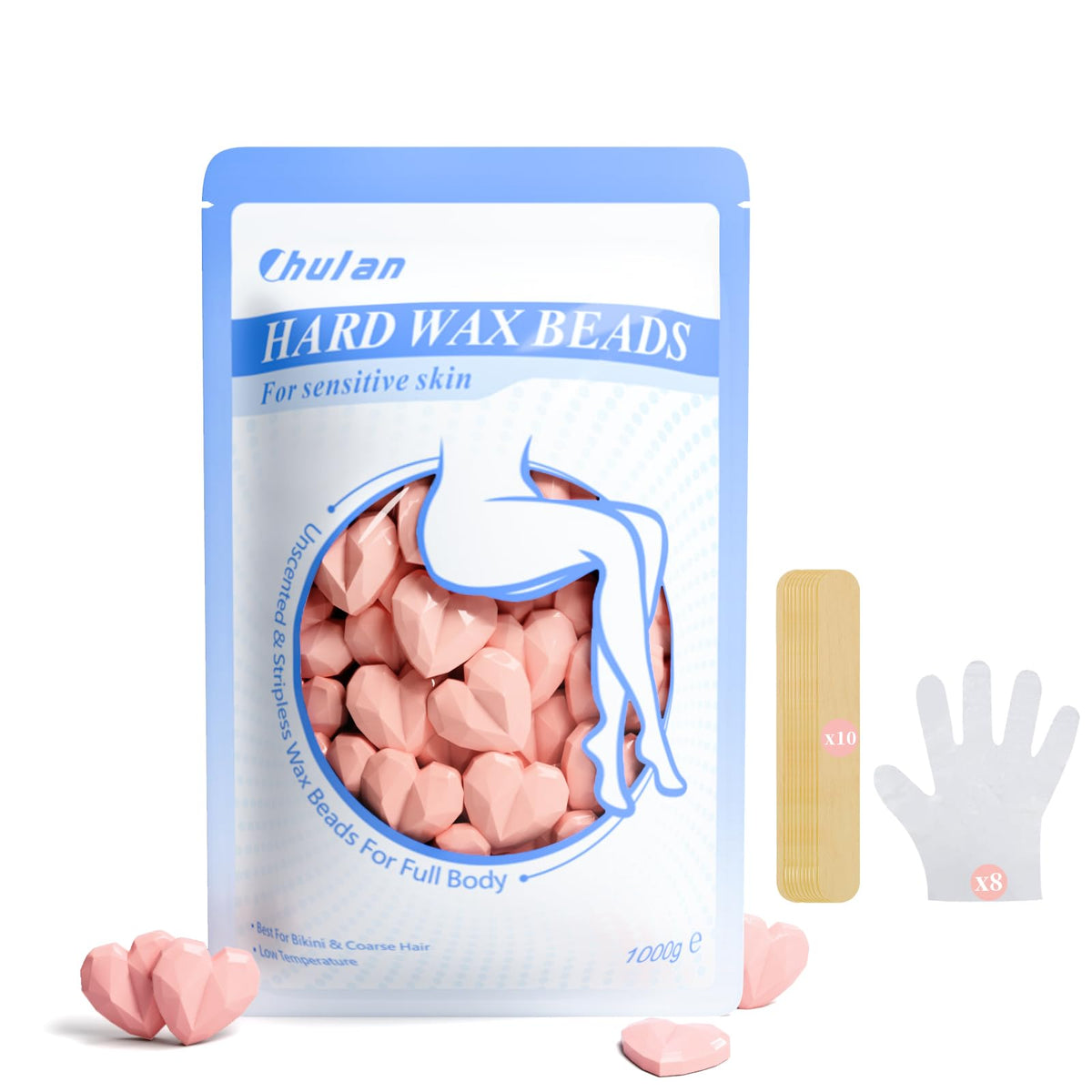 Chulan sensitive skin wax beads in pink heart shape for gentle waxing