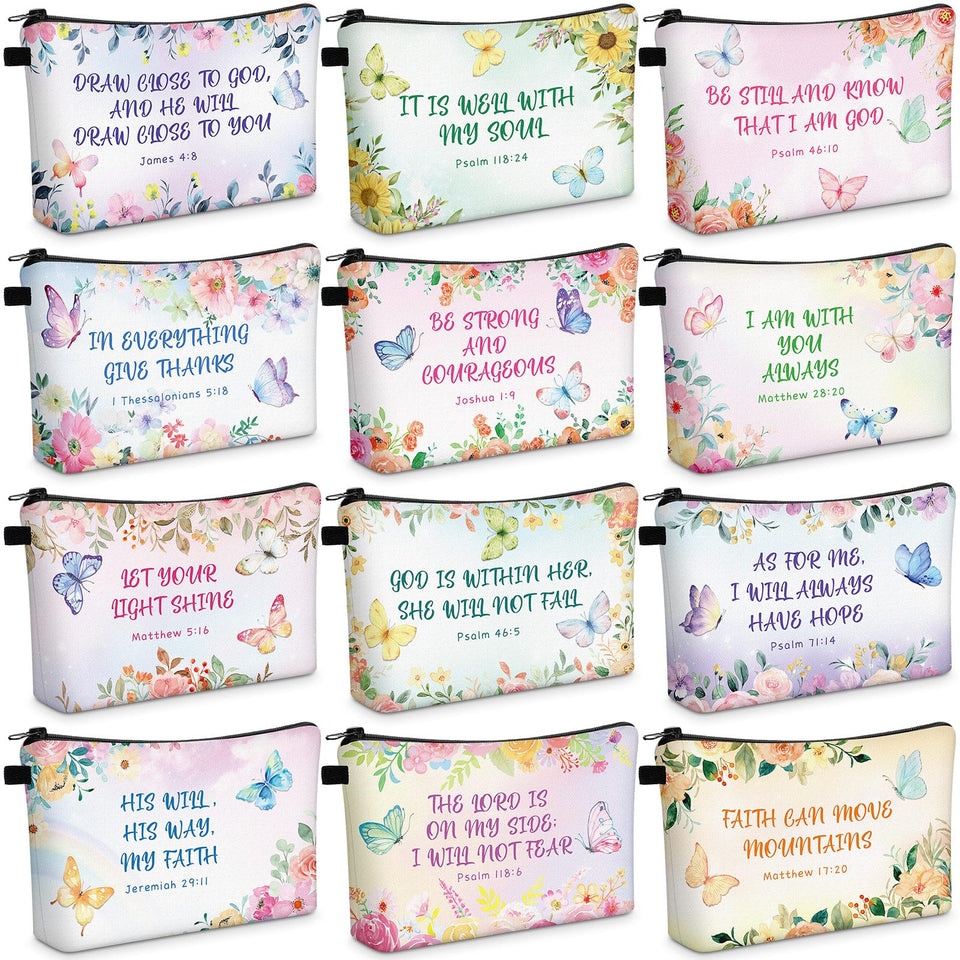 Chunful Bible verse makeup bag with bright flowers for easy organization