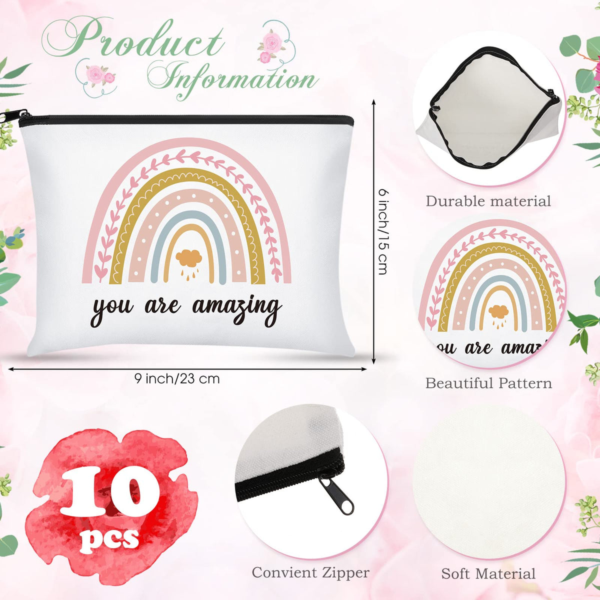 Chunful inspirational quote makeup bag features durable canvas for daily use.