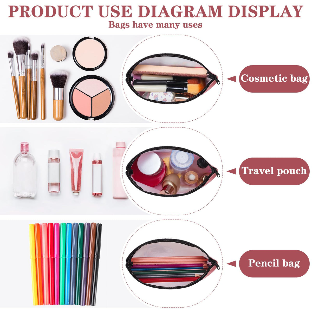 Chunful large-capacity makeup bag holds lipstick and brushes
