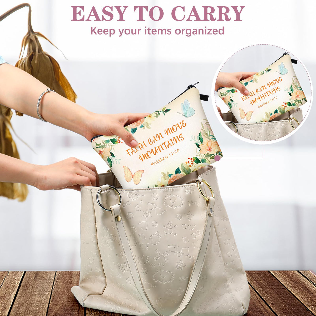 Chunful lightweight polyester makeup bag is durable and washable