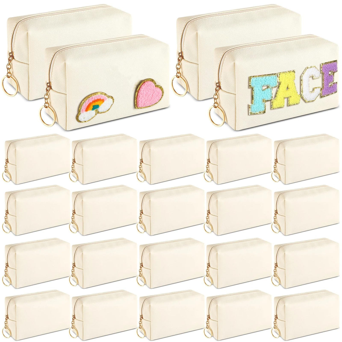 Chunful preppy makeup bag beige front view, compact travel-ready organization for cosmetics.